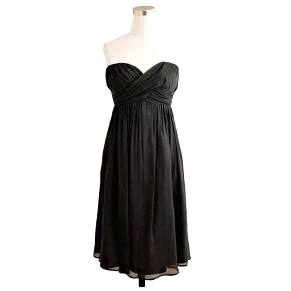 J. Crew Strapless Silk Chiffon Dress - NWT! Elegant Black Dress Size 6